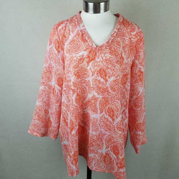 The Limited Women orange 3/4 Sleeve Blouse Tall L. - Picture 1 of 8